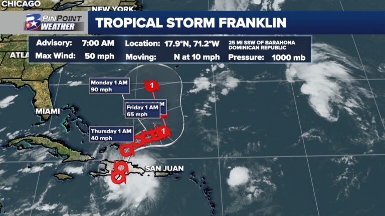 Tropical Storm Franklin makes landfall in the Dominican Republic