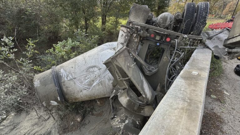 Cement truck rolls over in Waller County