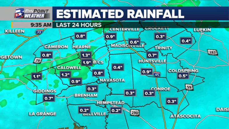 A tall drink of water: Rainfall totals across the Brazos Valley from Tuesday night