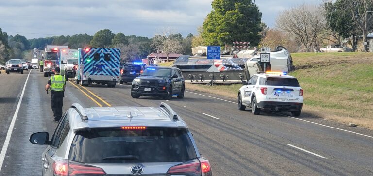 Emergency crews respond to rollover crash on SH 105 in Grimes County