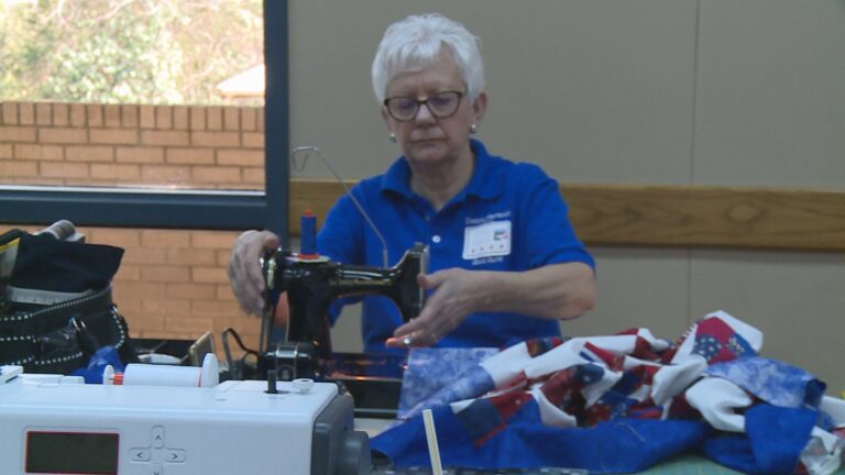 Volunteers gathered in Bryan to sew quilt tops for veterans