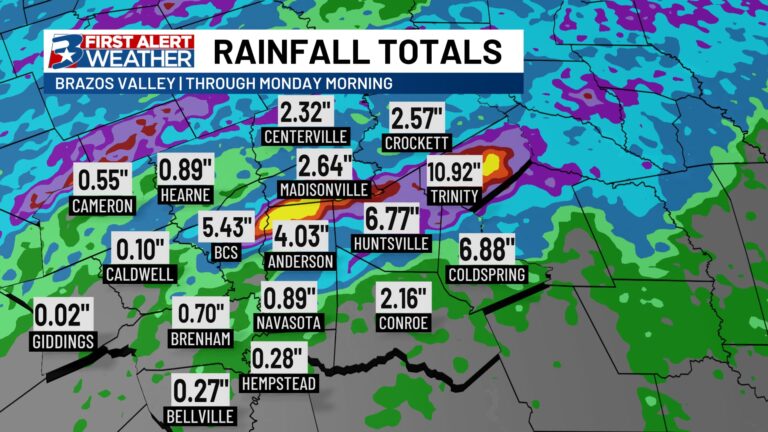 Sunday storms brought buckets of rainfall to the Brazos Valley