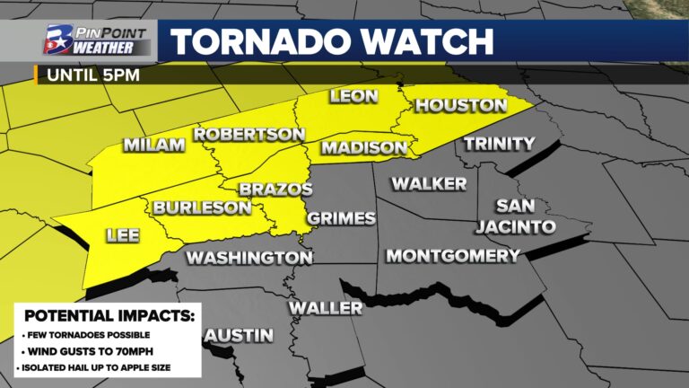 Tornado WATCH issued for portions of the Brazos Valley