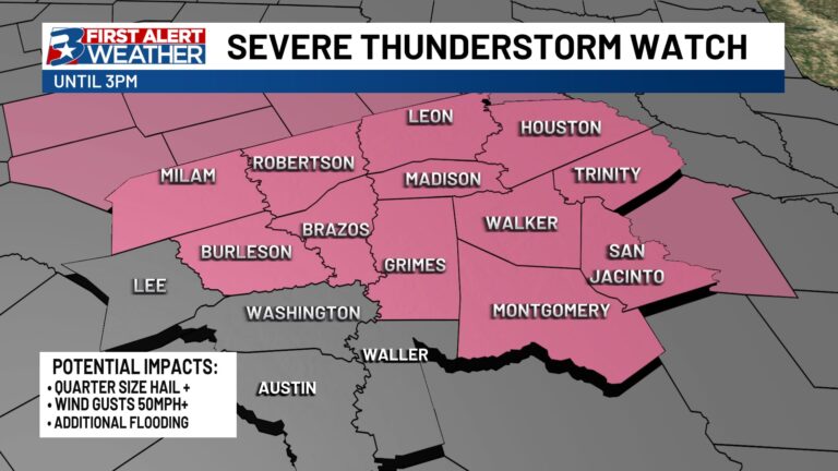 Severe Thunderstorm WATCH issued for majority of the Brazos Valley