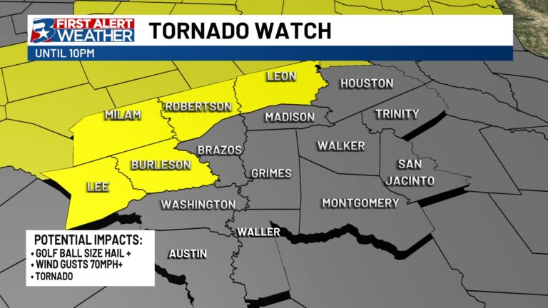 Tornado WATCH issued for a portion of the area until 10pm