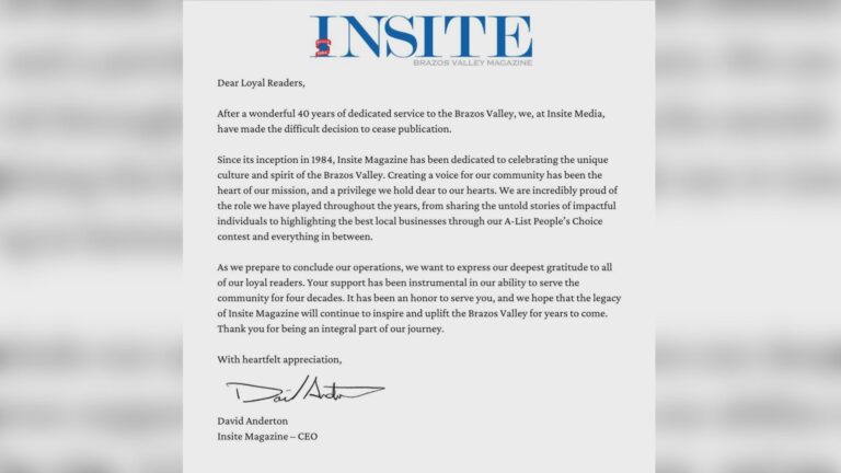 Insite Brazos Valley Magazine to cease publication